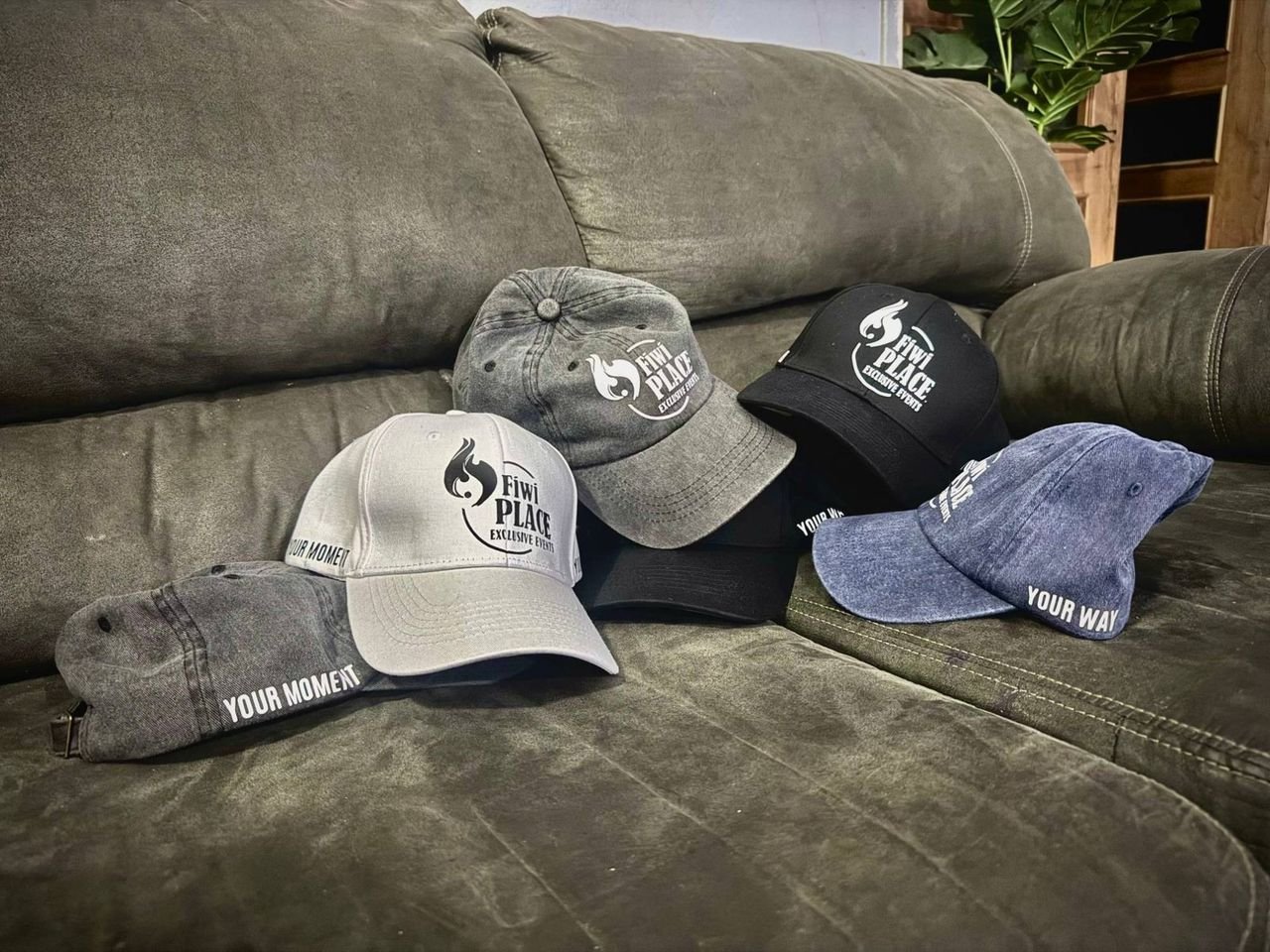 FiWi Place Exclusive Events caps in grey, black and denim