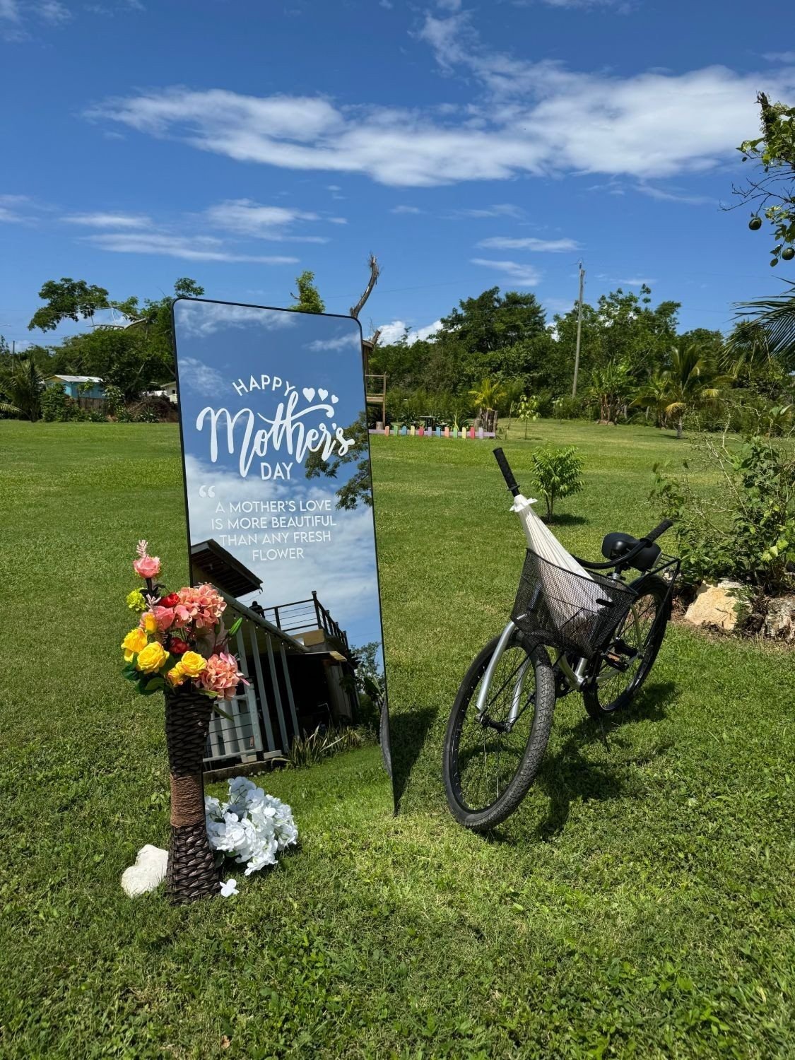 Happy Mother's Day mirror display on the lawn